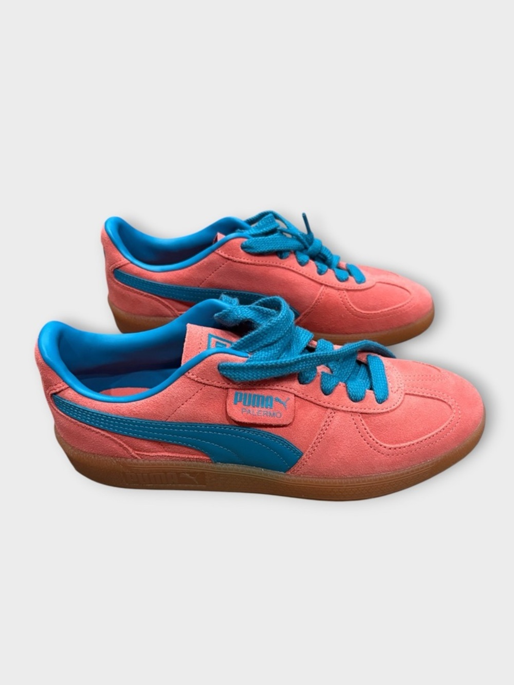 Puma Palermo Leather Sneakers in Peach Frost-Tropical Blue Peach W9.5 M8
